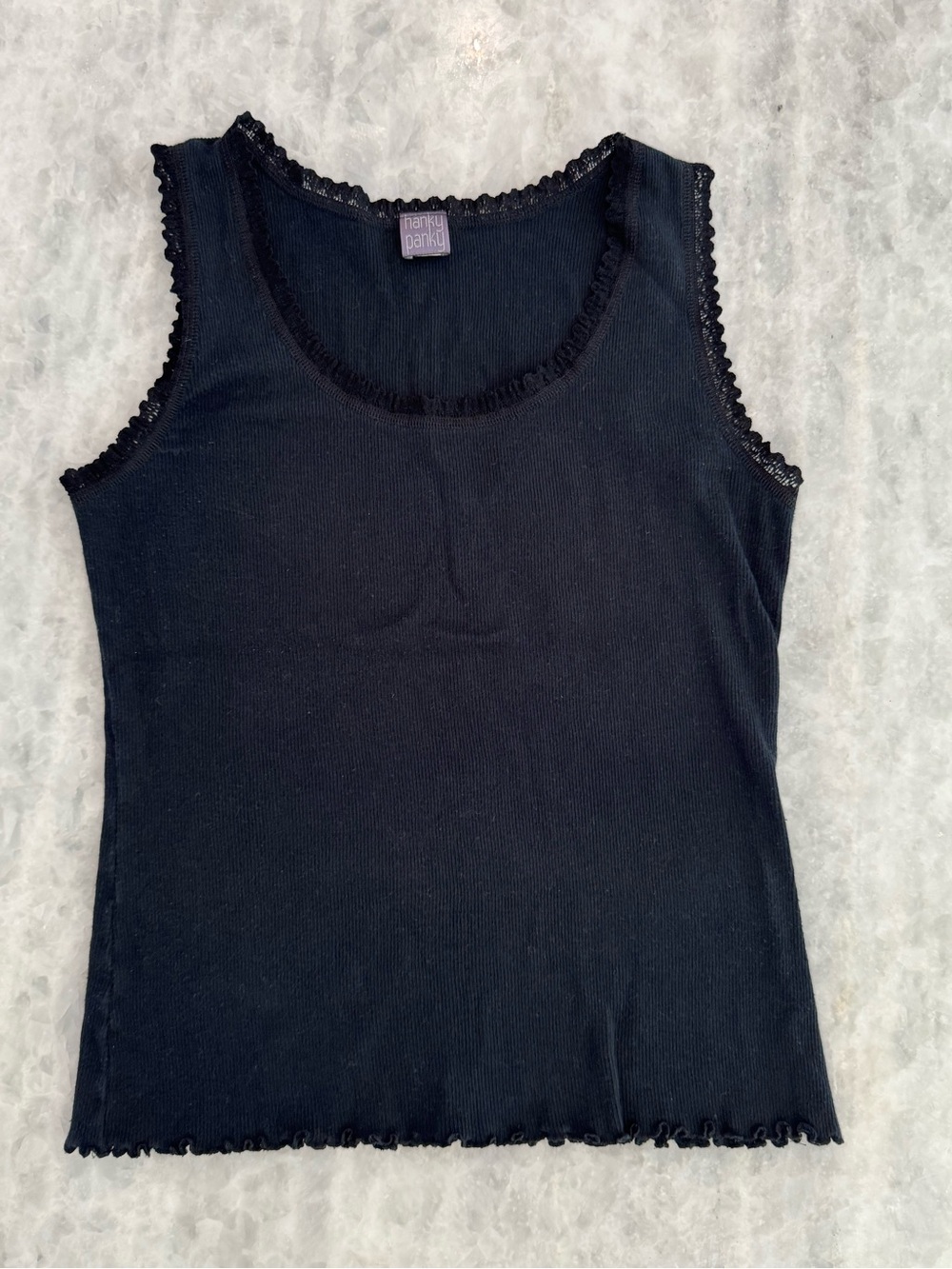 Hanky Panky Black Ribbed Lace-Trim Tank Cami